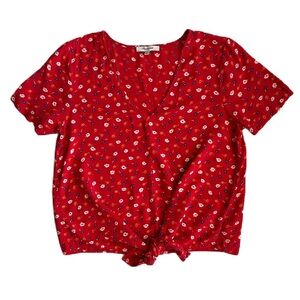 Madewell Women's Red Prairie Posies Novel Tie-Front Top XS‎